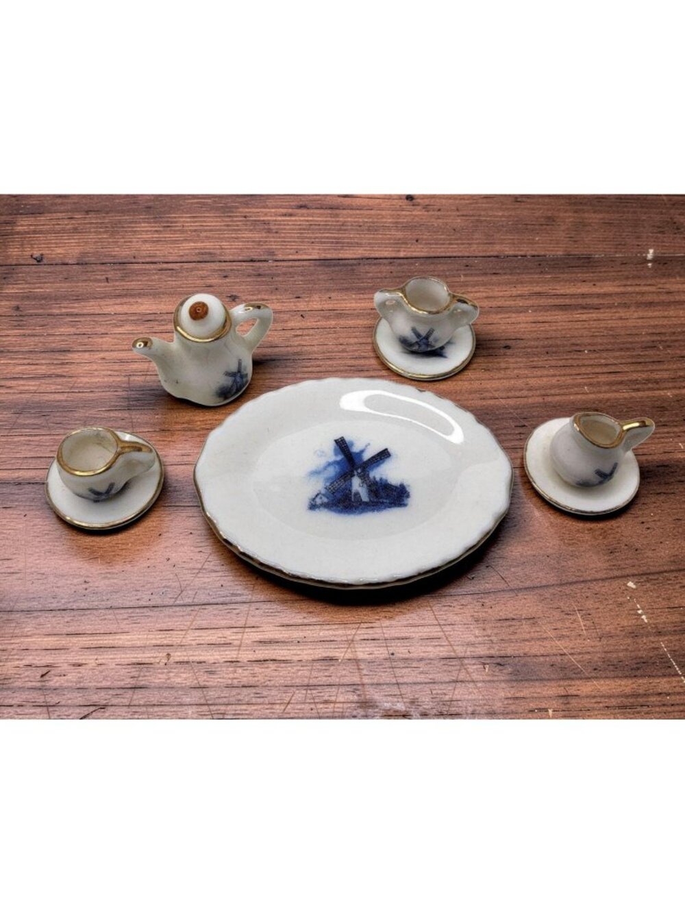 Vintage Handpainted Blue Delft Porcelain 9 Piece Miniature Tea Set